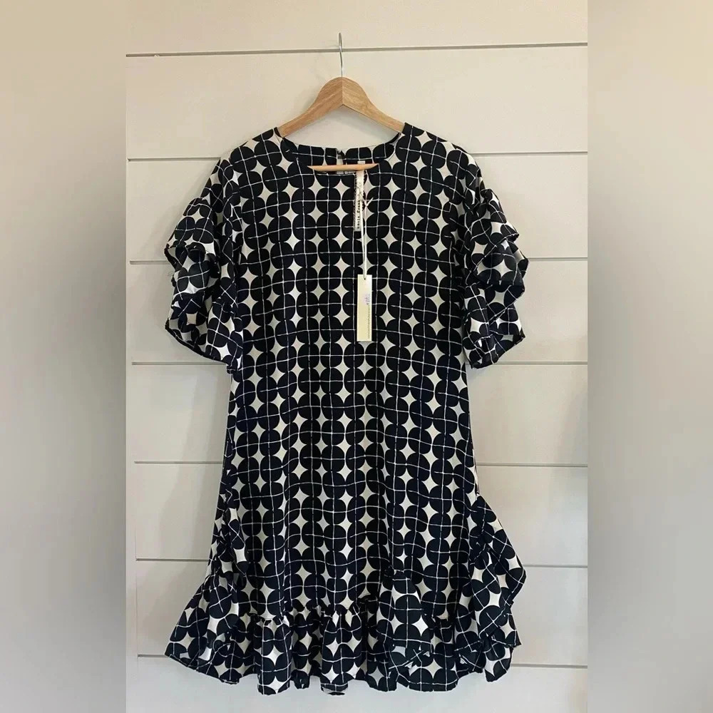 Uncle Frank Geometric Black and Cream Dress